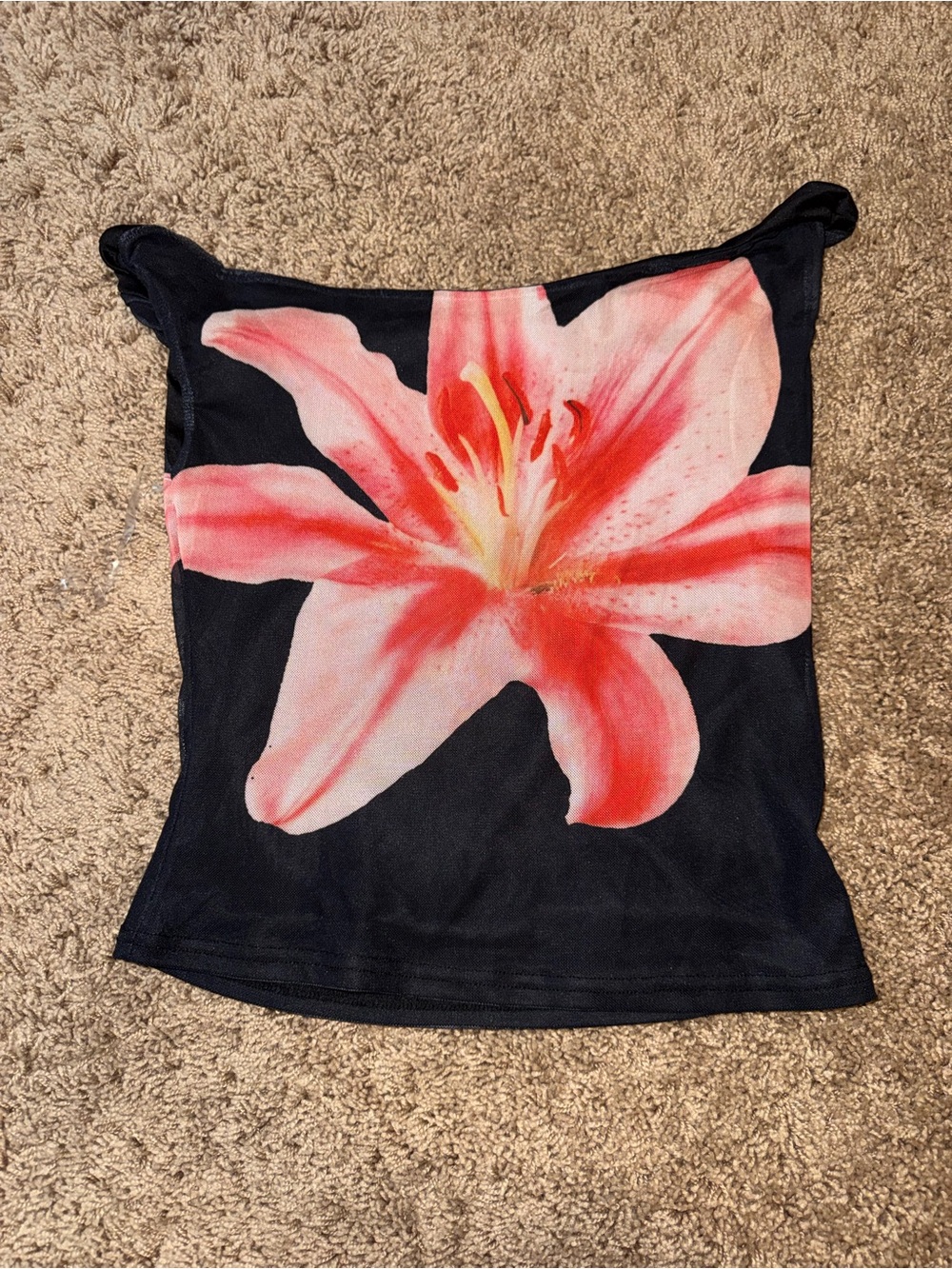 Black Floral-Front Camisole with Pink-Red Lily